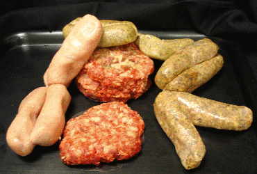 sausages and burgers